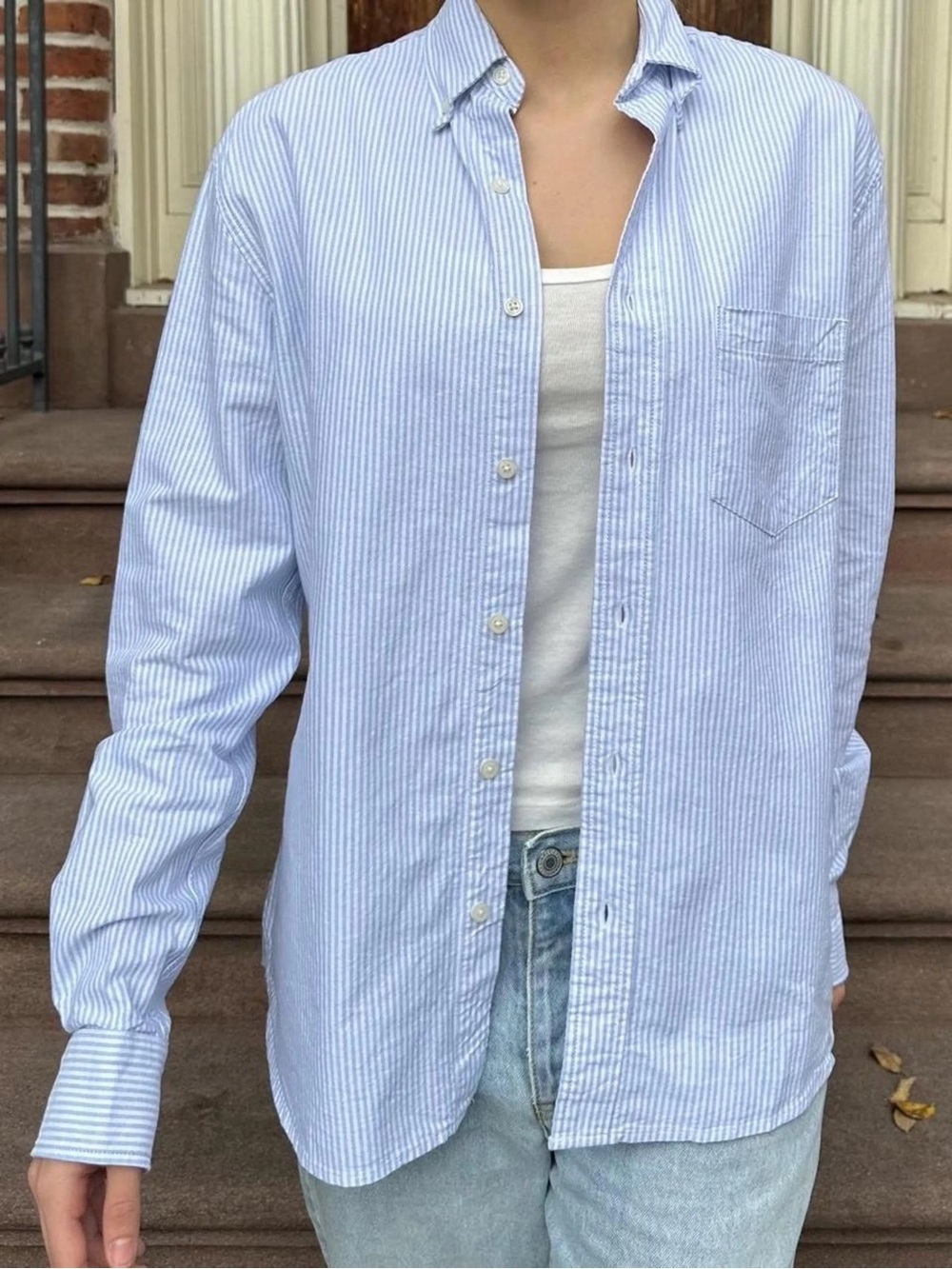 Brandy Melville White & Blue striped button up